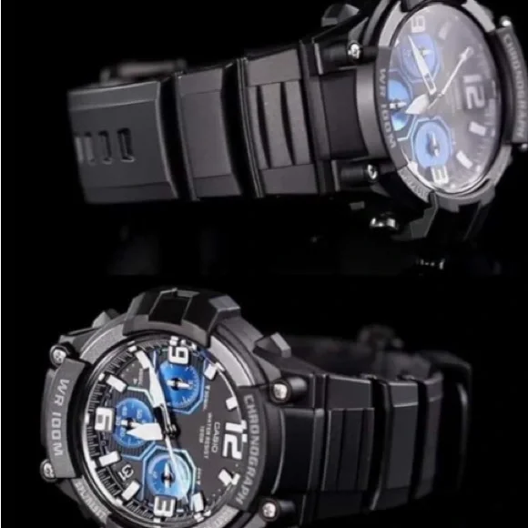 Casio MCW-100H Black and Blue Chronograph Timepiece - Picture 2 of 5